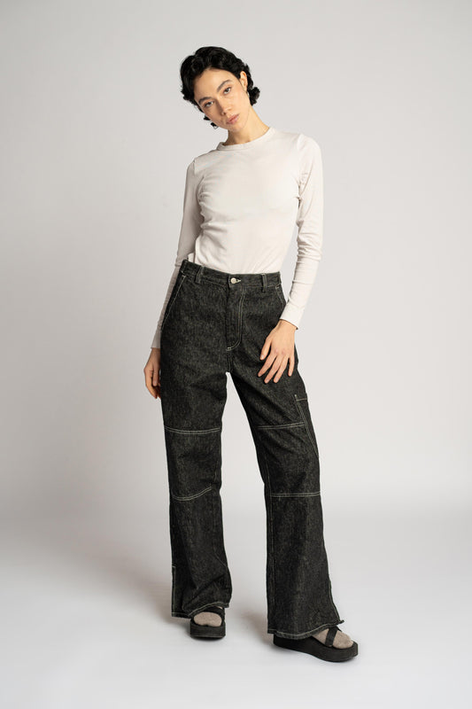Jeans Jane in Denim di Canapa - Wide leg - jeans nero