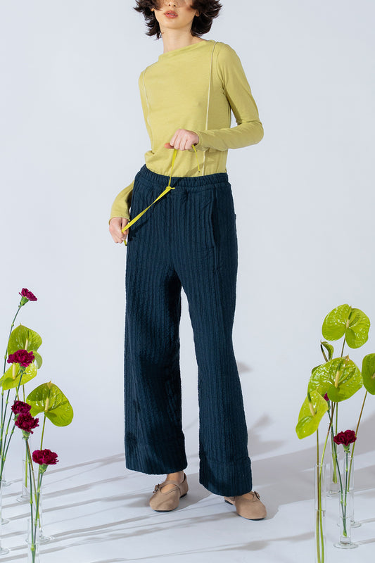 Pantaloni Milo in cotone riciclato con elastico in vita e coulisse regolabile - Blu Navy