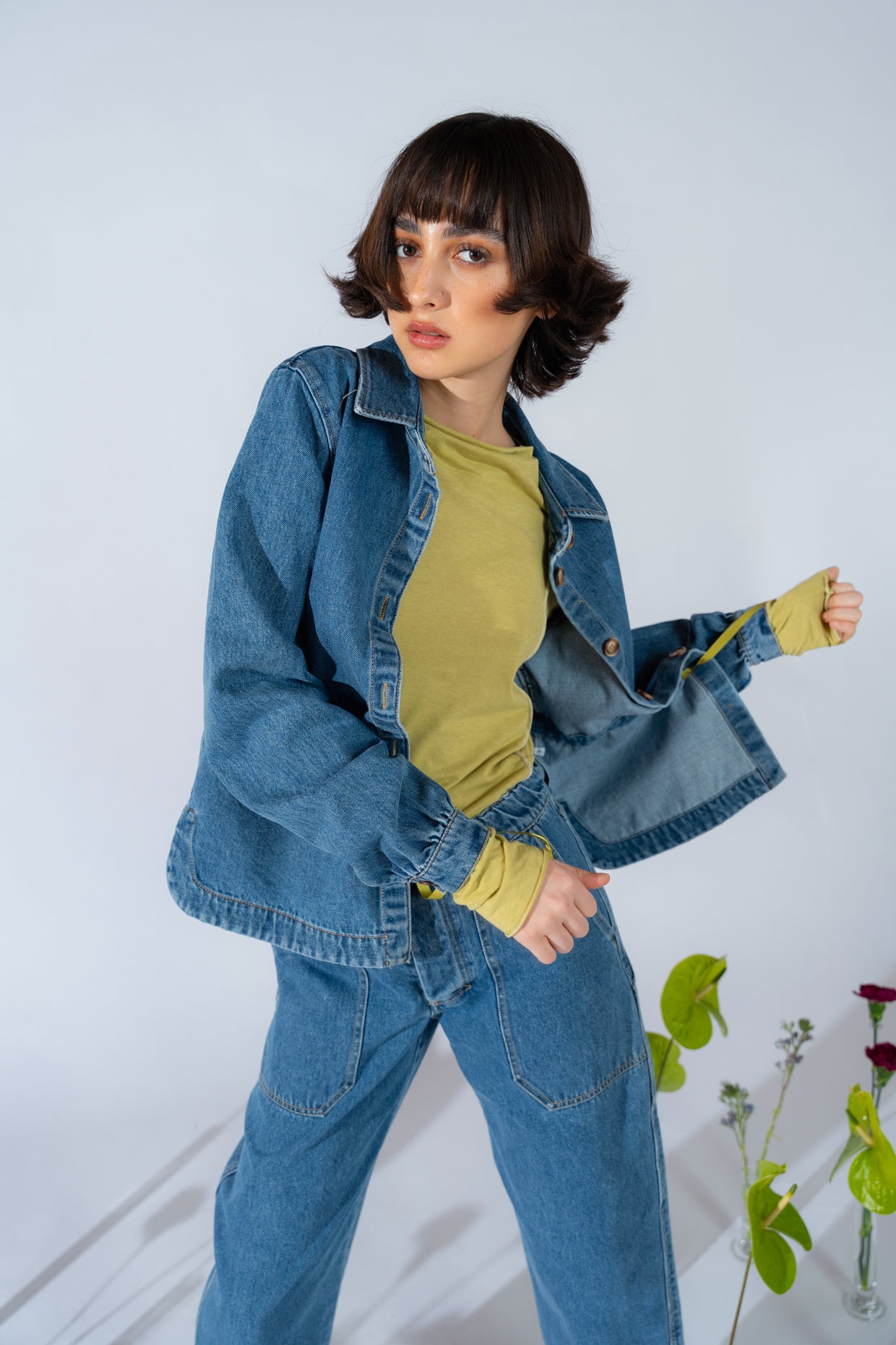 Overshirt Jeans Eva mit Kordelzug aus recycelter Baumwolle – Blau gewaschen