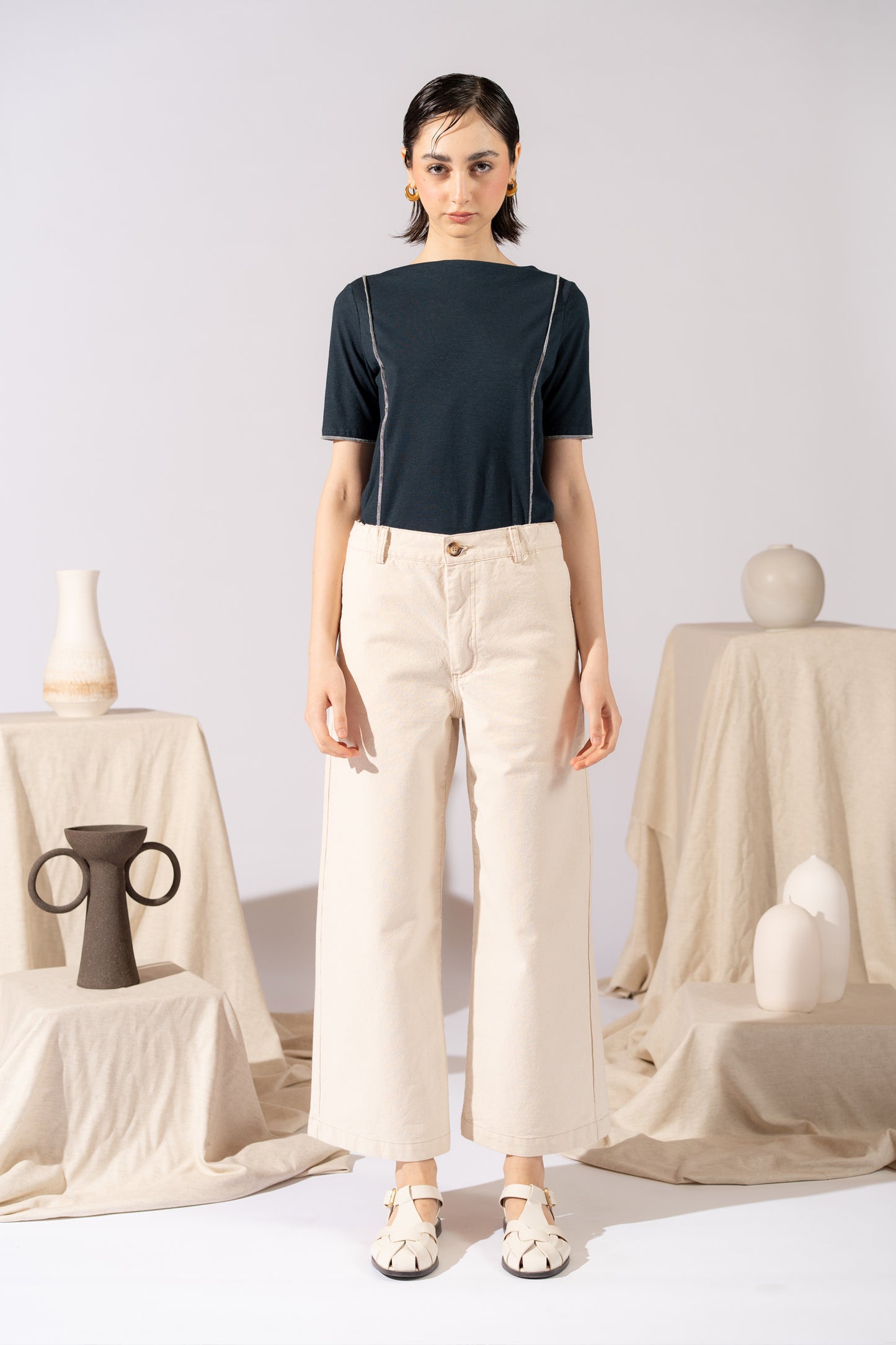 Pantalone Petra in canvas - bianco Panna