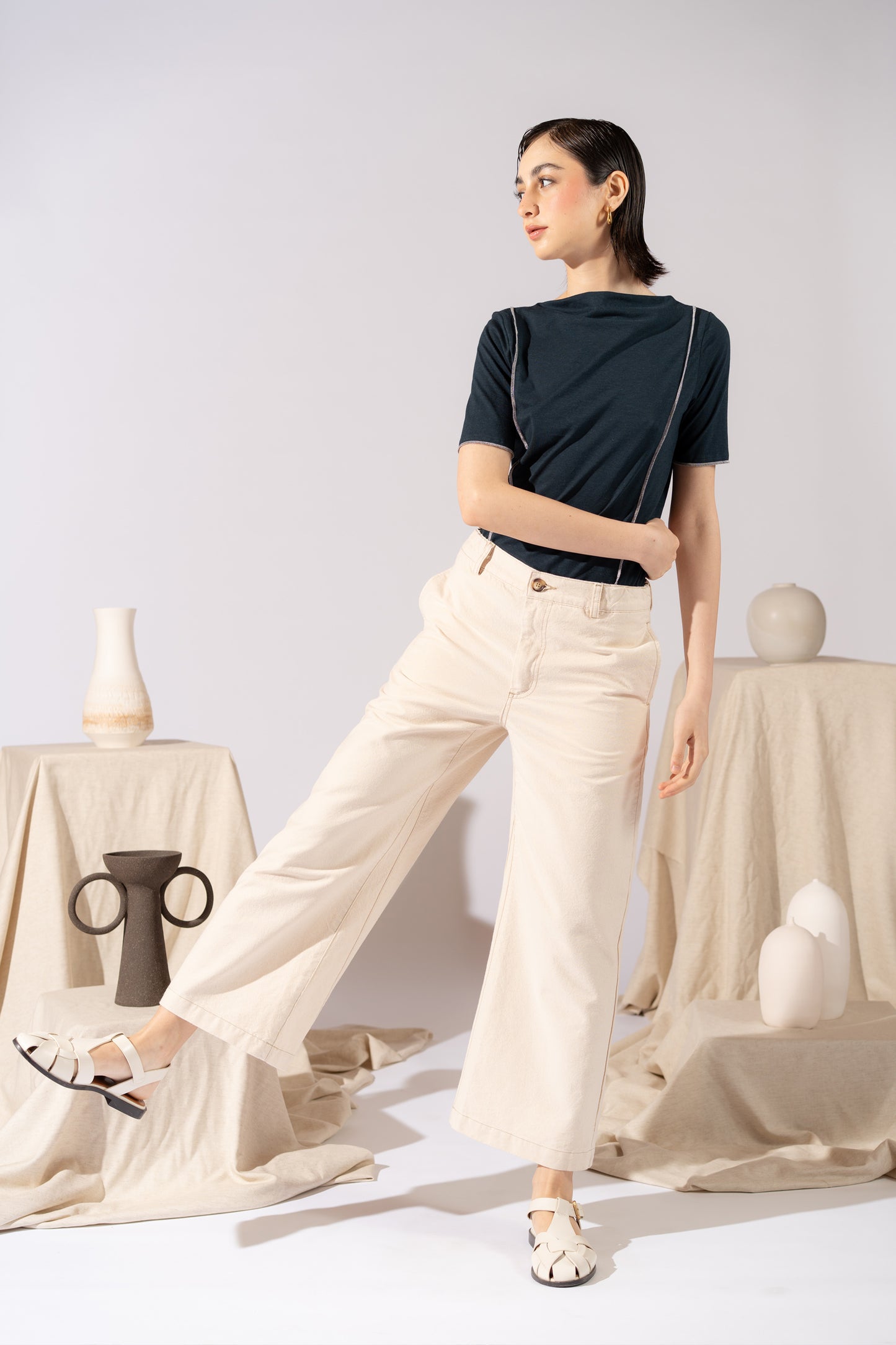 Pantalone Petra in canvas - bianco Panna