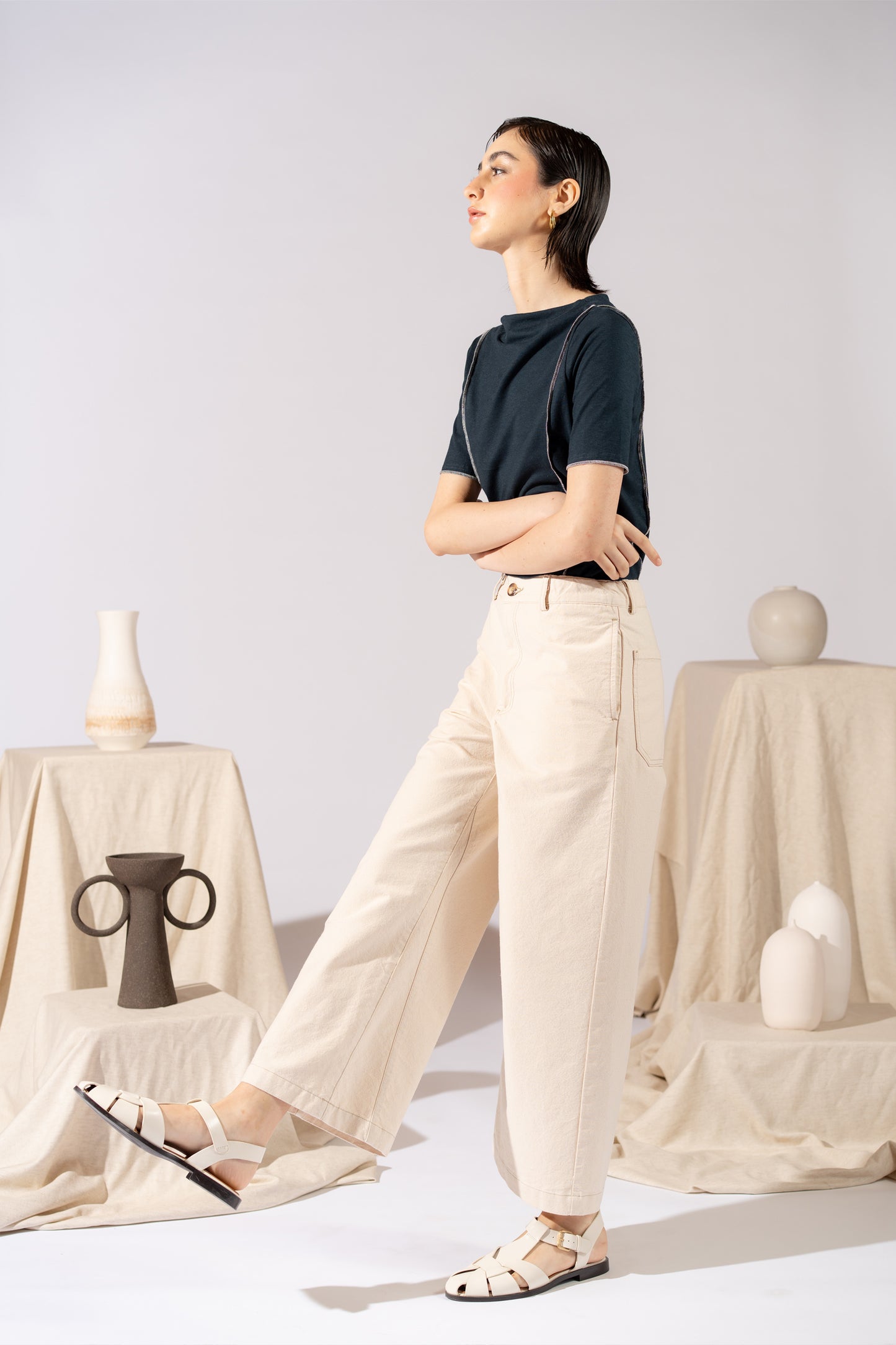 Pantalone Petra in canvas - bianco Panna