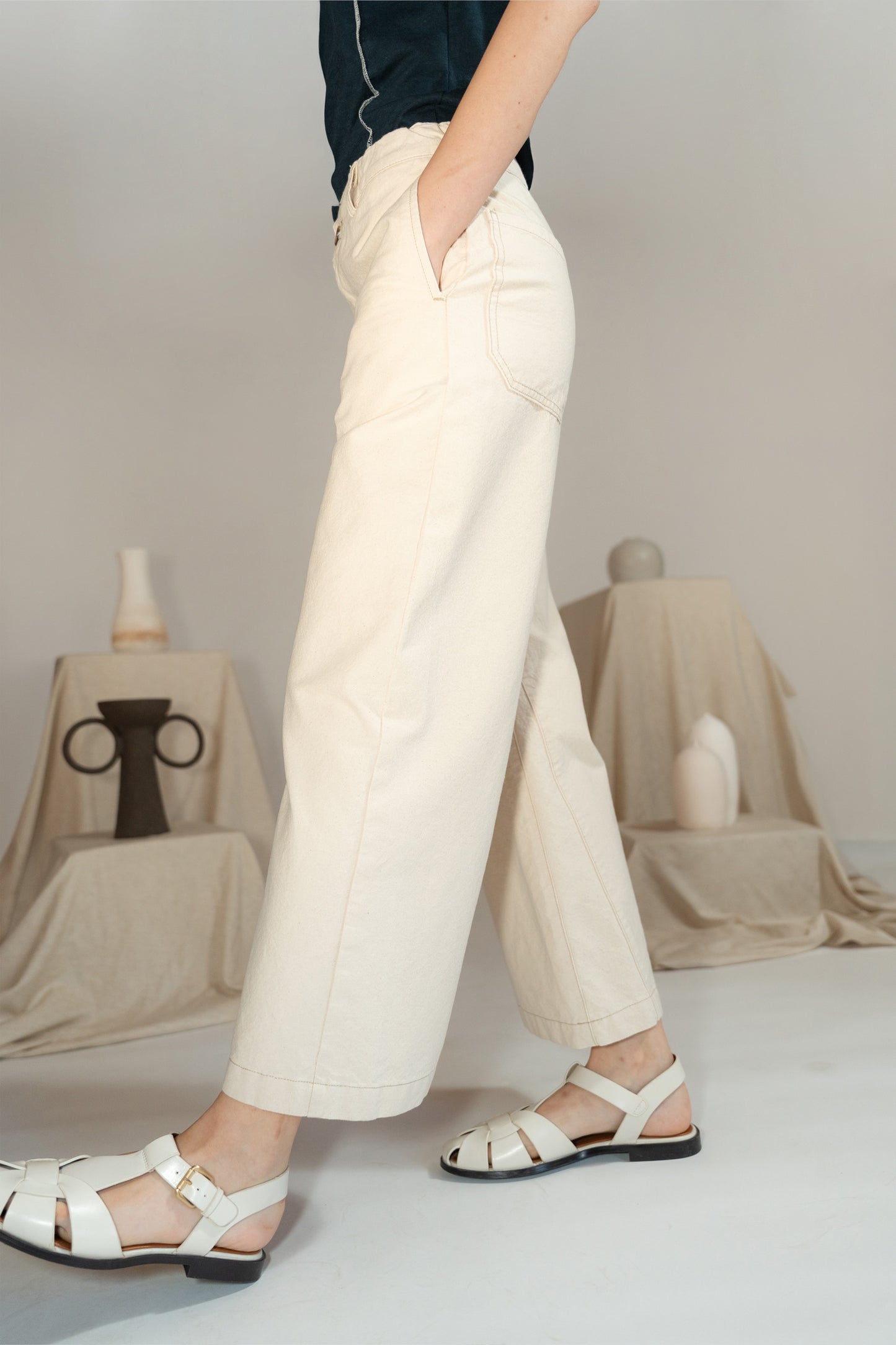 Pantalone Petra in canvas - bianco Panna