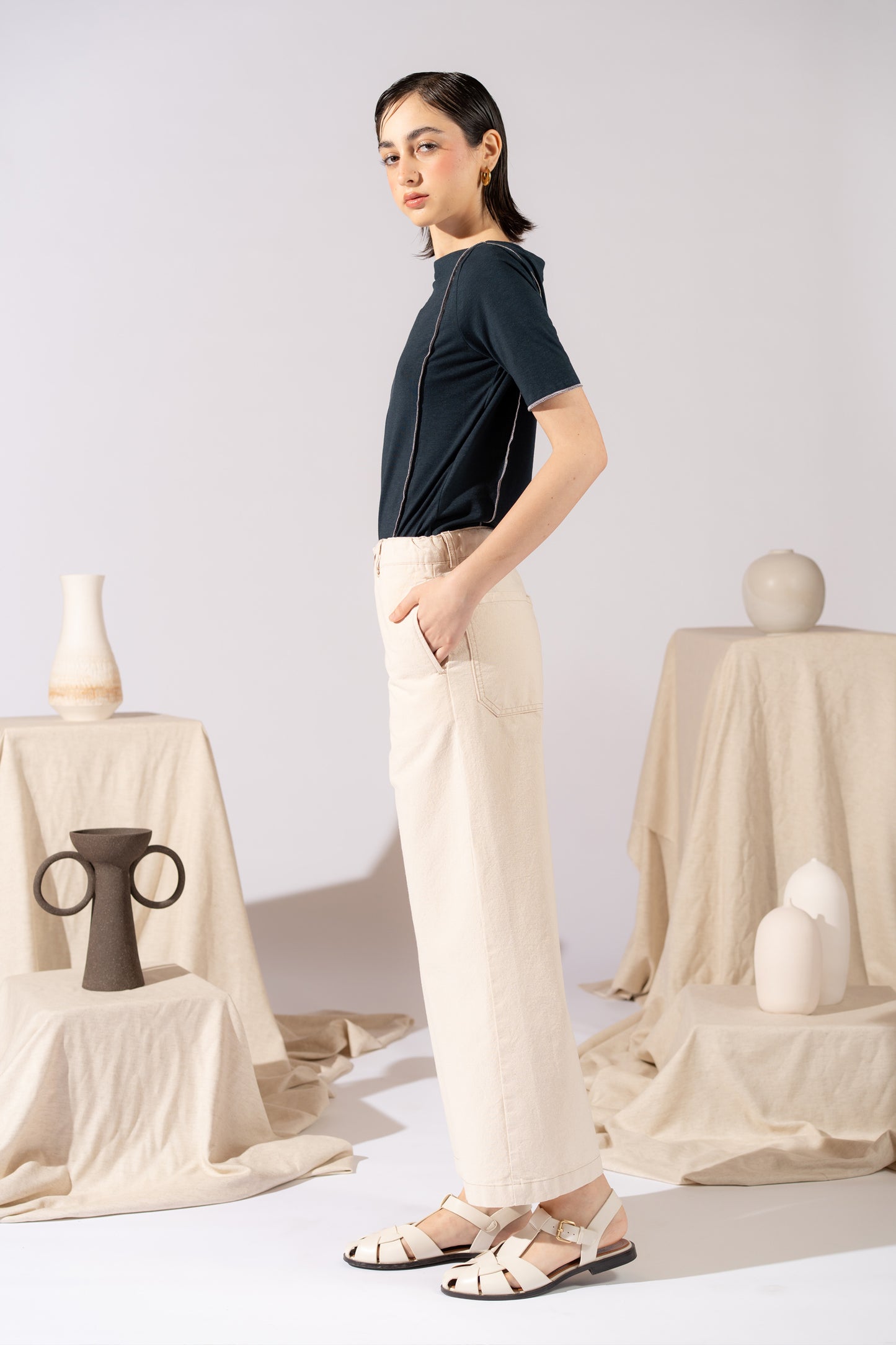 Pantalone Petra in canvas - bianco Panna