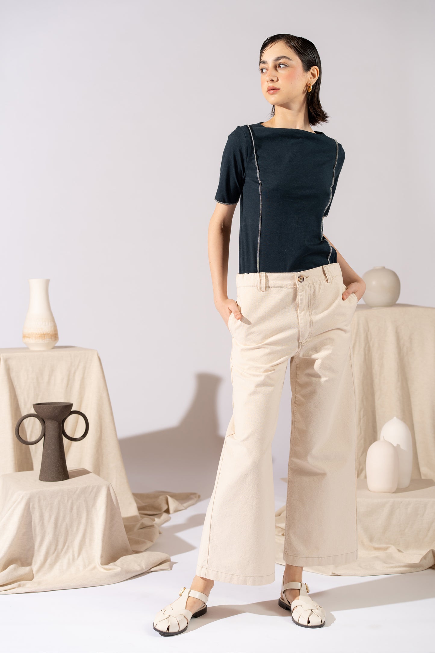 Pantalone Petra in canvas - bianco Panna