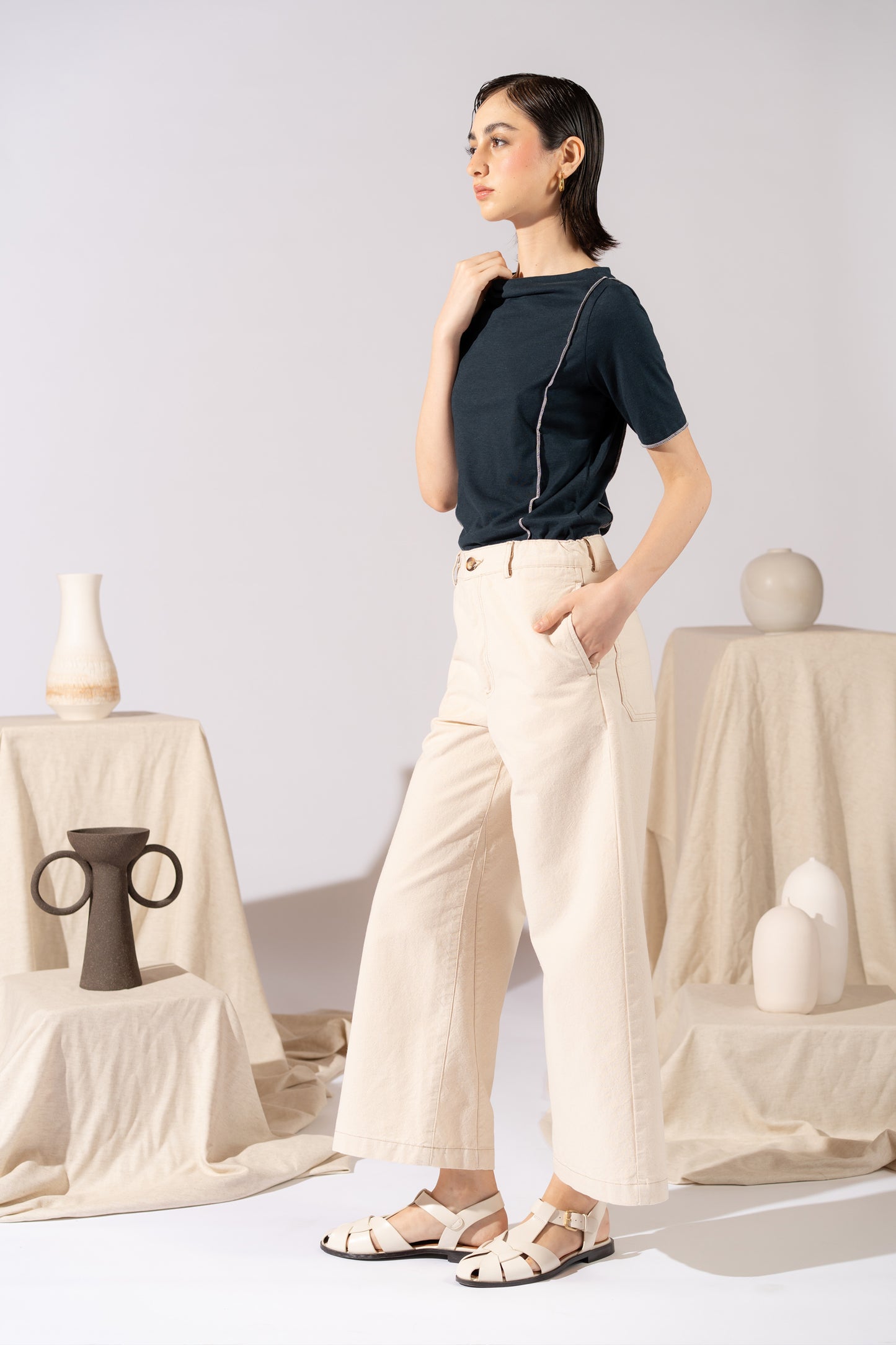 Pantalone Petra in canvas - bianco Panna