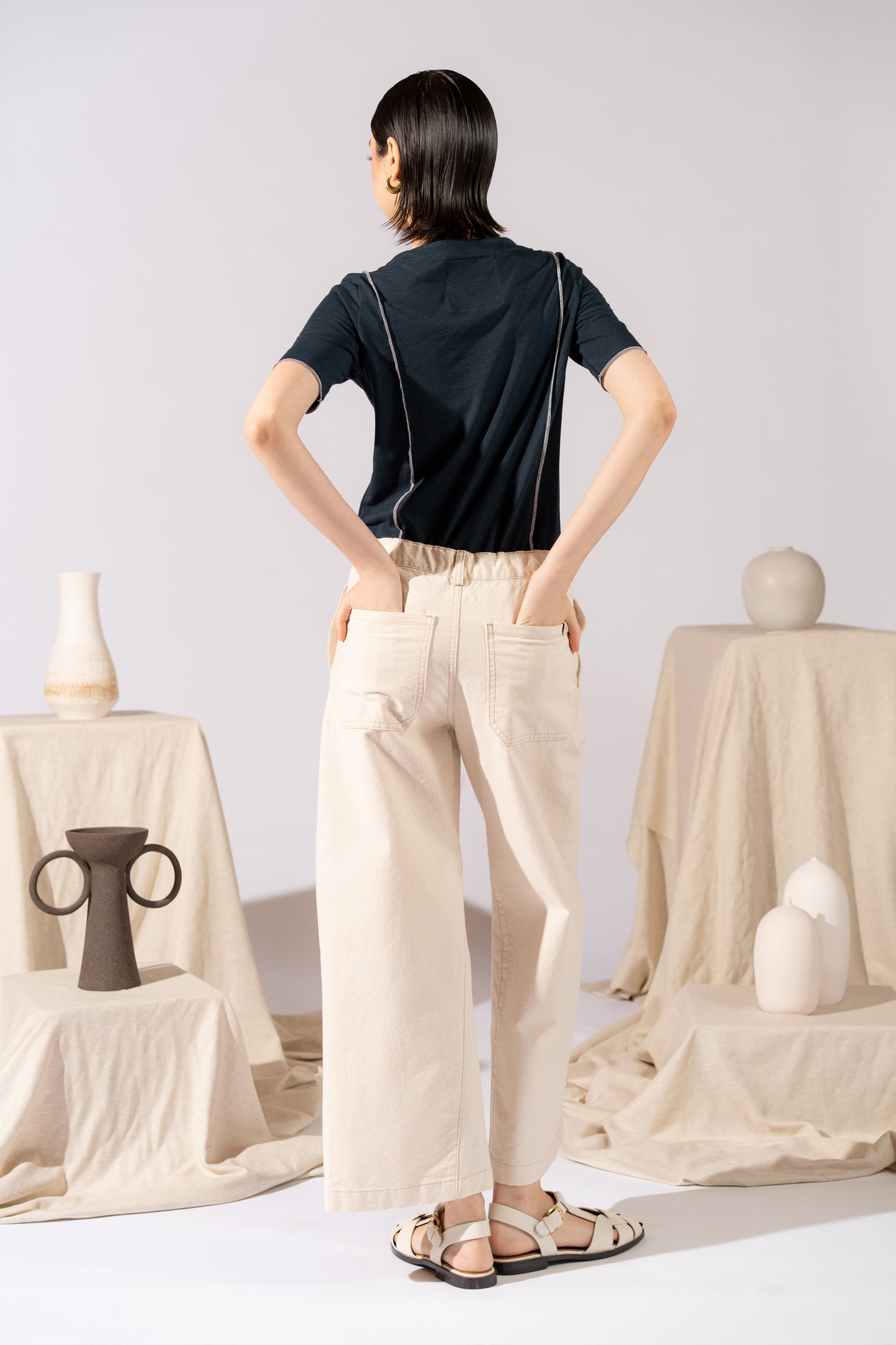 Pantalone Petra in canvas - bianco Panna