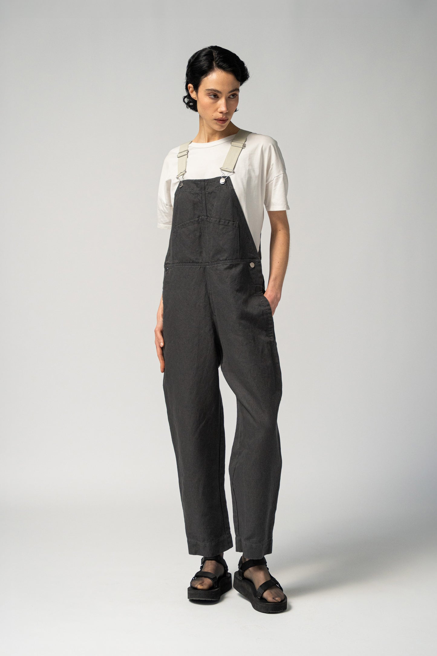 Apollo - Salopette donna in denim di Canapa grigio Ardesia