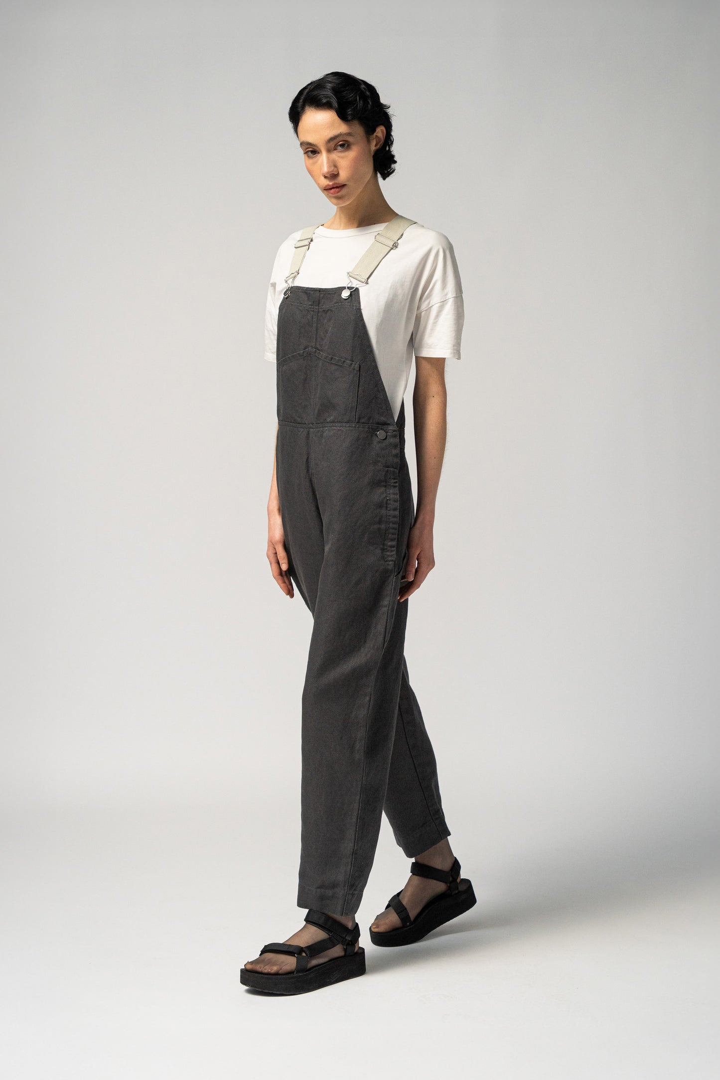 Apollo - Salopette donna in denim di Canapa grigio Ardesia