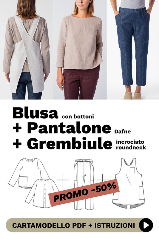 PROMO SET 3 CARTAMODELLI: Grembiule + Blusa + Pantalone