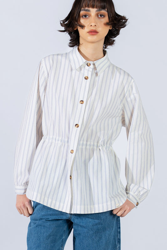 Camicia Vera con coulisse in cotone bio - bianco riga blu