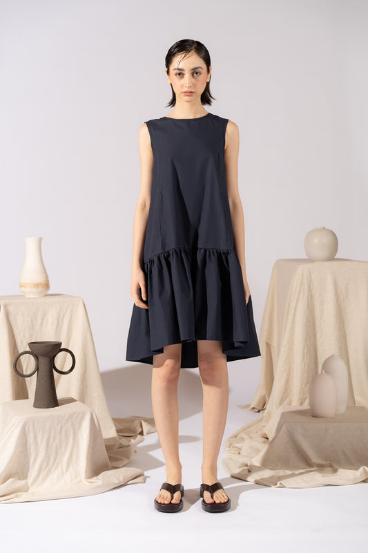 Vestito Dalia in cotone biologico con regolatori - Blu navy