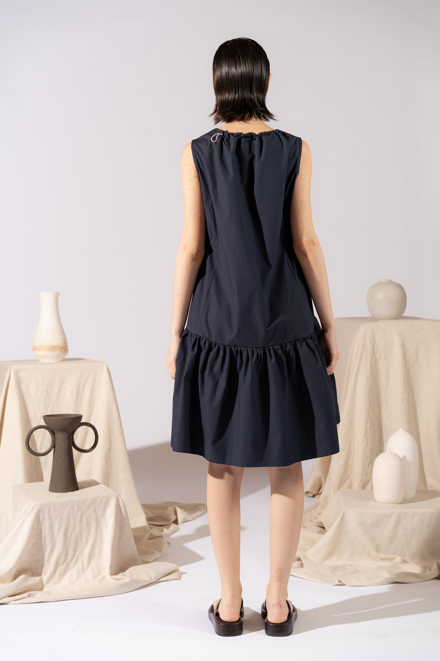 Vestito Dalia in cotone biologico con regolatori - Blu navy