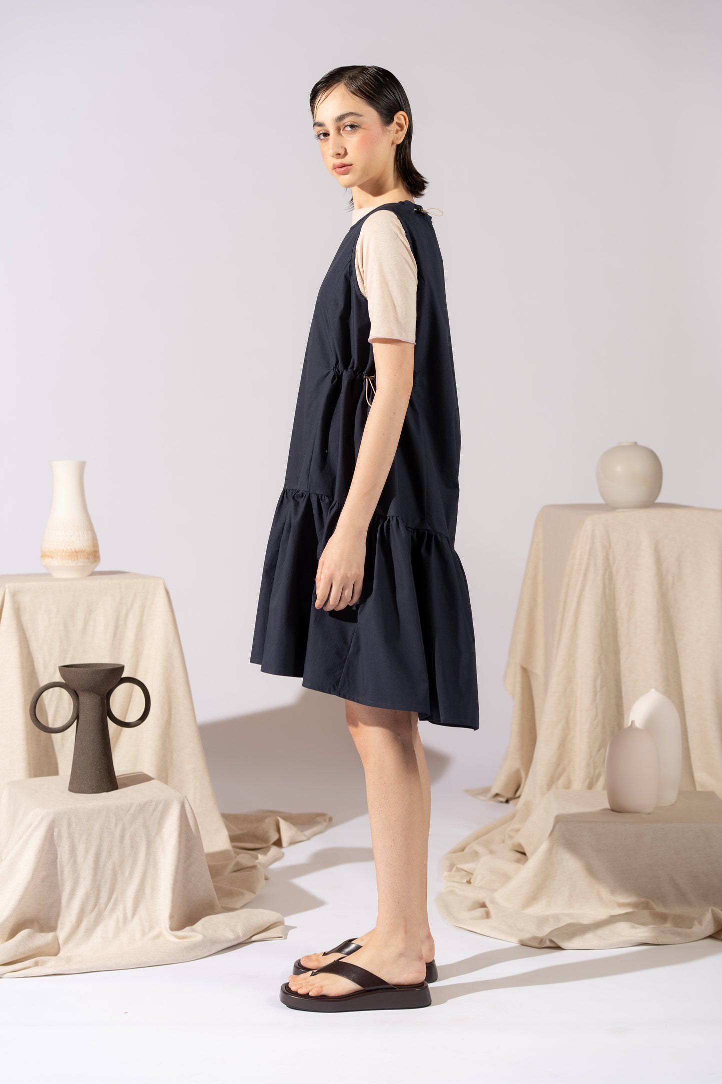 Vestito Dalia in cotone biologico con regolatori - Blu navy