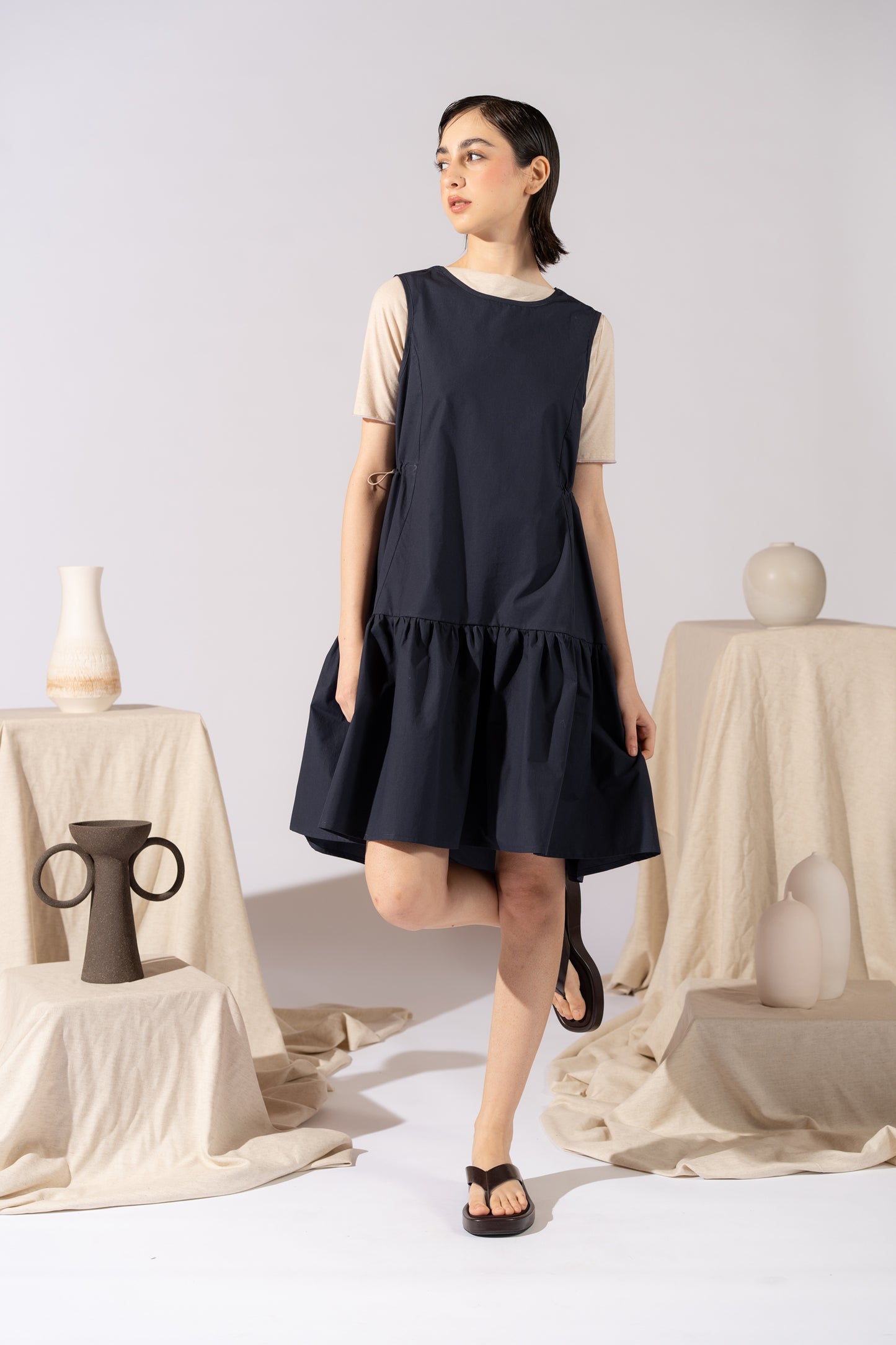 Vestito Dalia in cotone biologico con regolatori - Blu navy