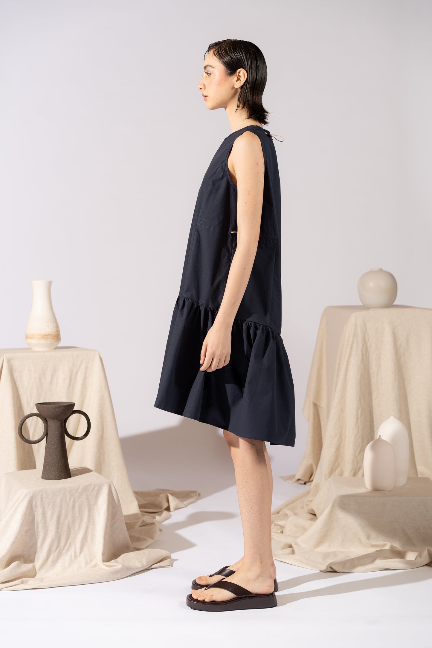 Vestito Dalia in cotone biologico con regolatori - Blu navy