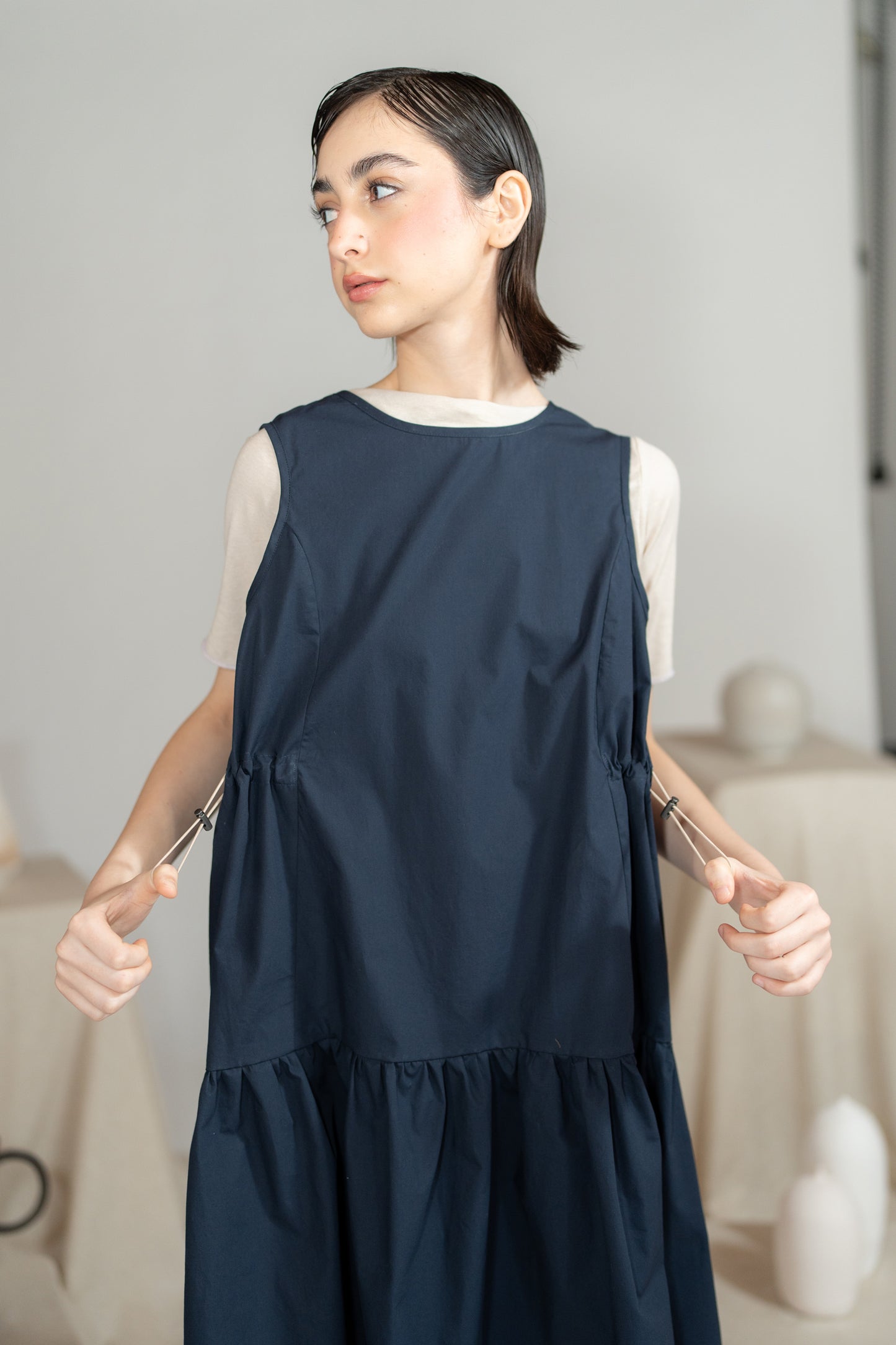 Vestito Dalia in cotone biologico con regolatori - Blu navy