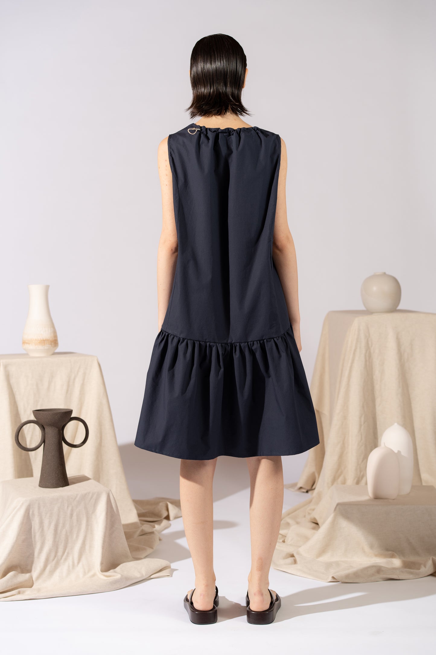 Vestito Dalia in cotone biologico con regolatori - Blu navy