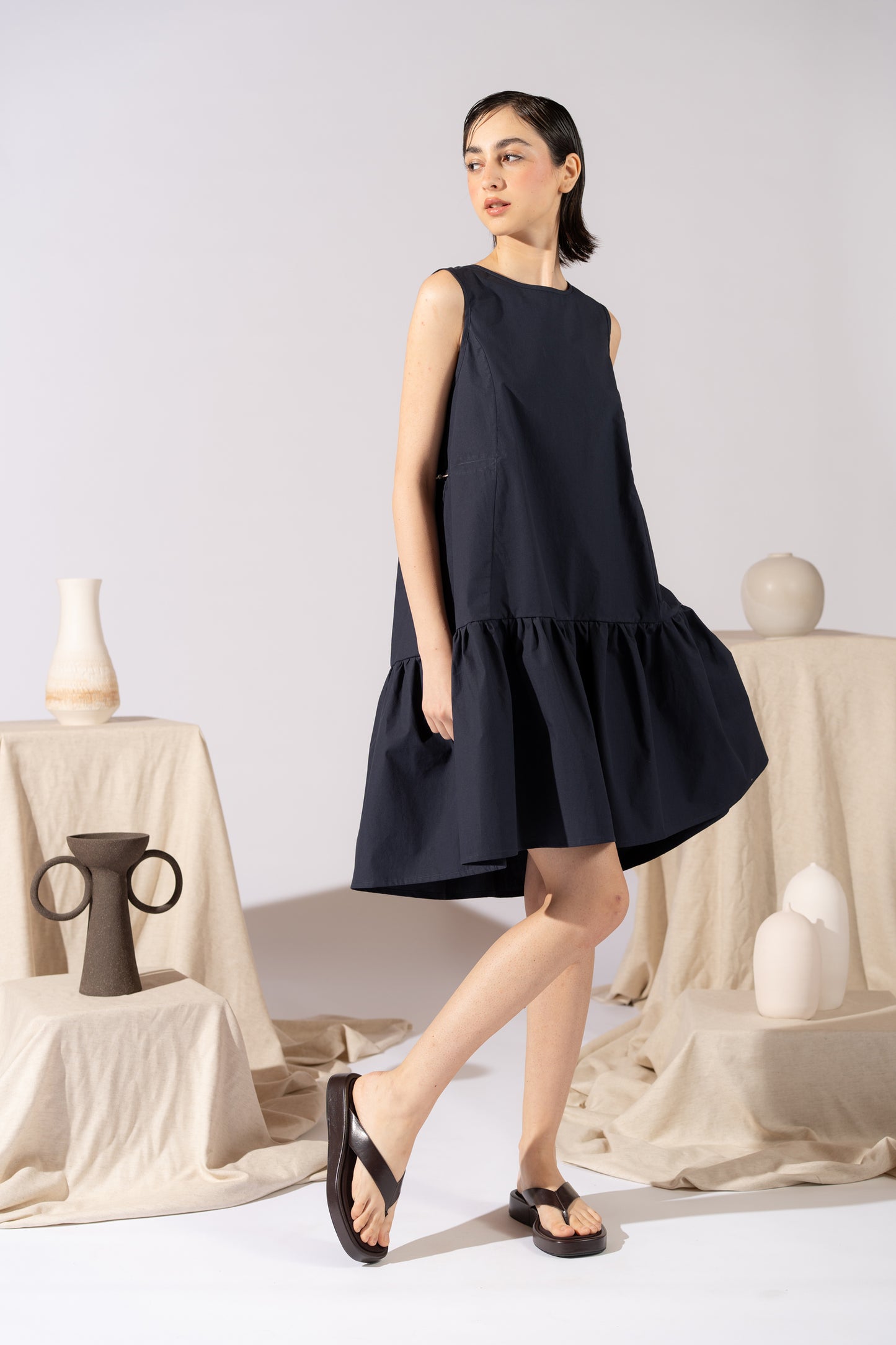 Vestito Dalia in cotone biologico con regolatori - Blu navy