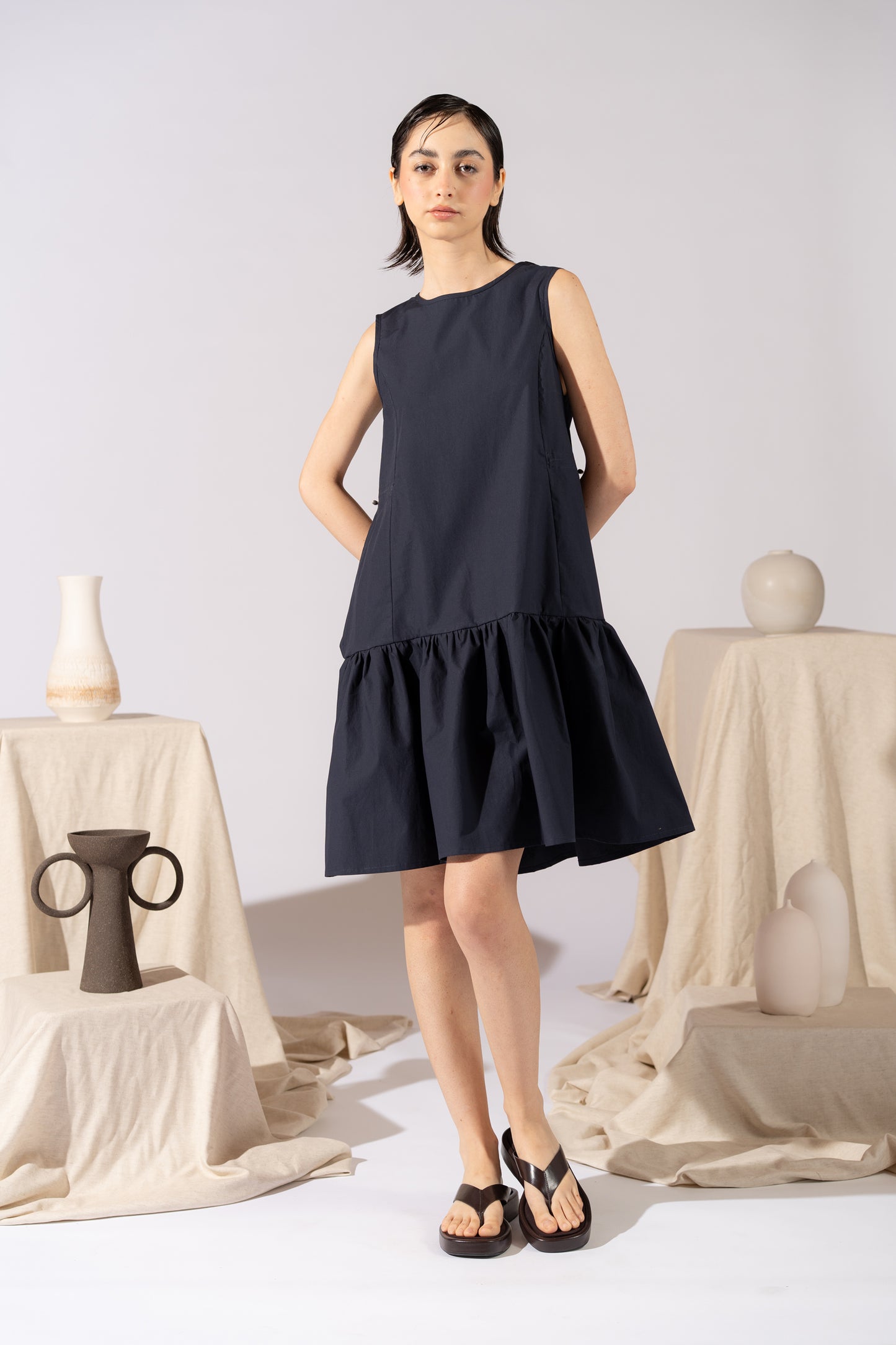 Vestito Dalia in cotone biologico con regolatori - Blu navy