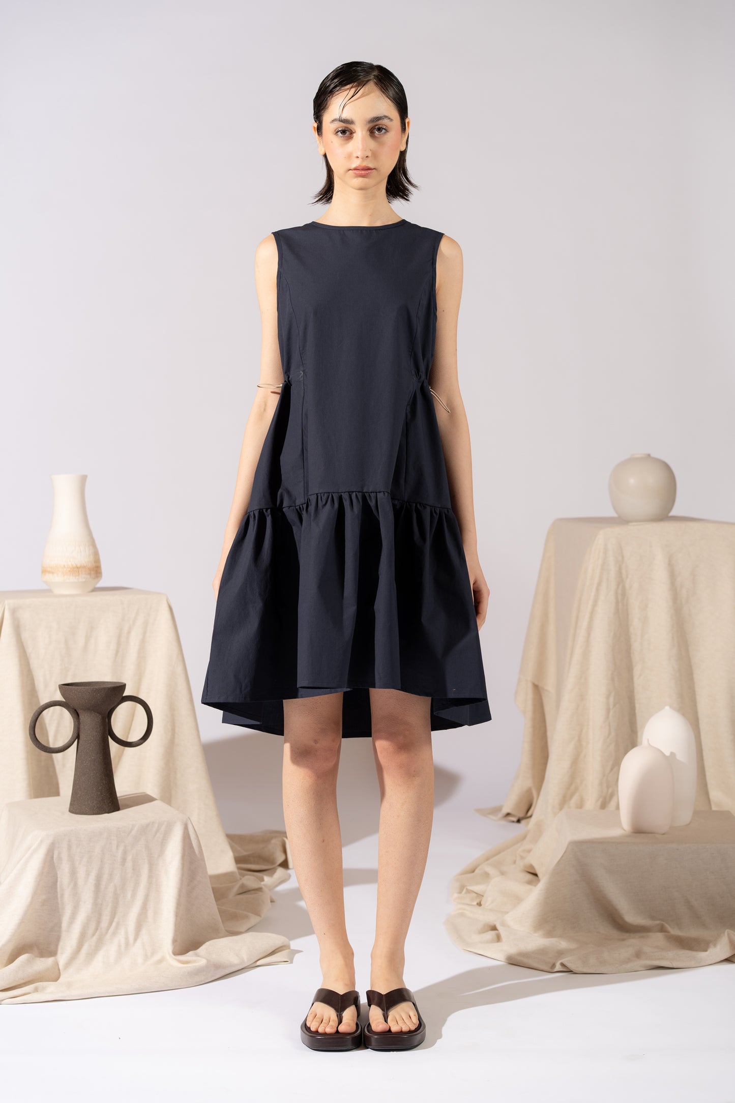 Vestito Dalia in cotone biologico con regolatori - Blu navy