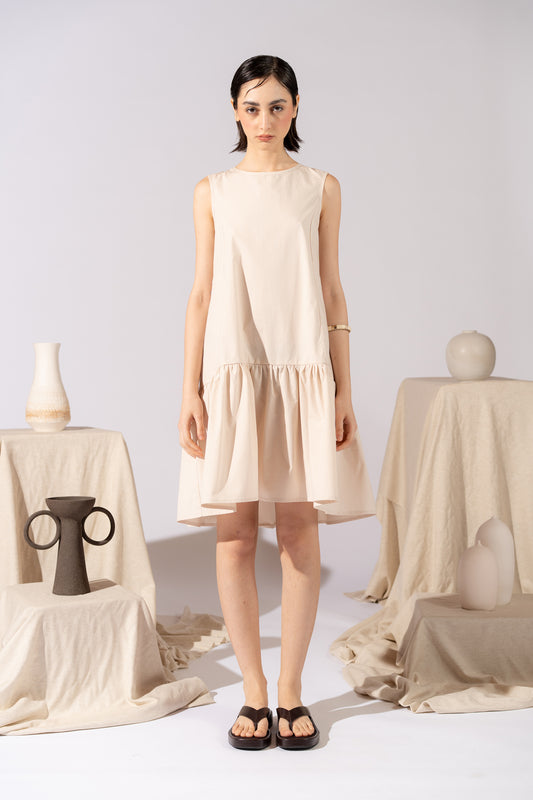 Vestito Dalia in cotone biologico con regolatori - Mandorla